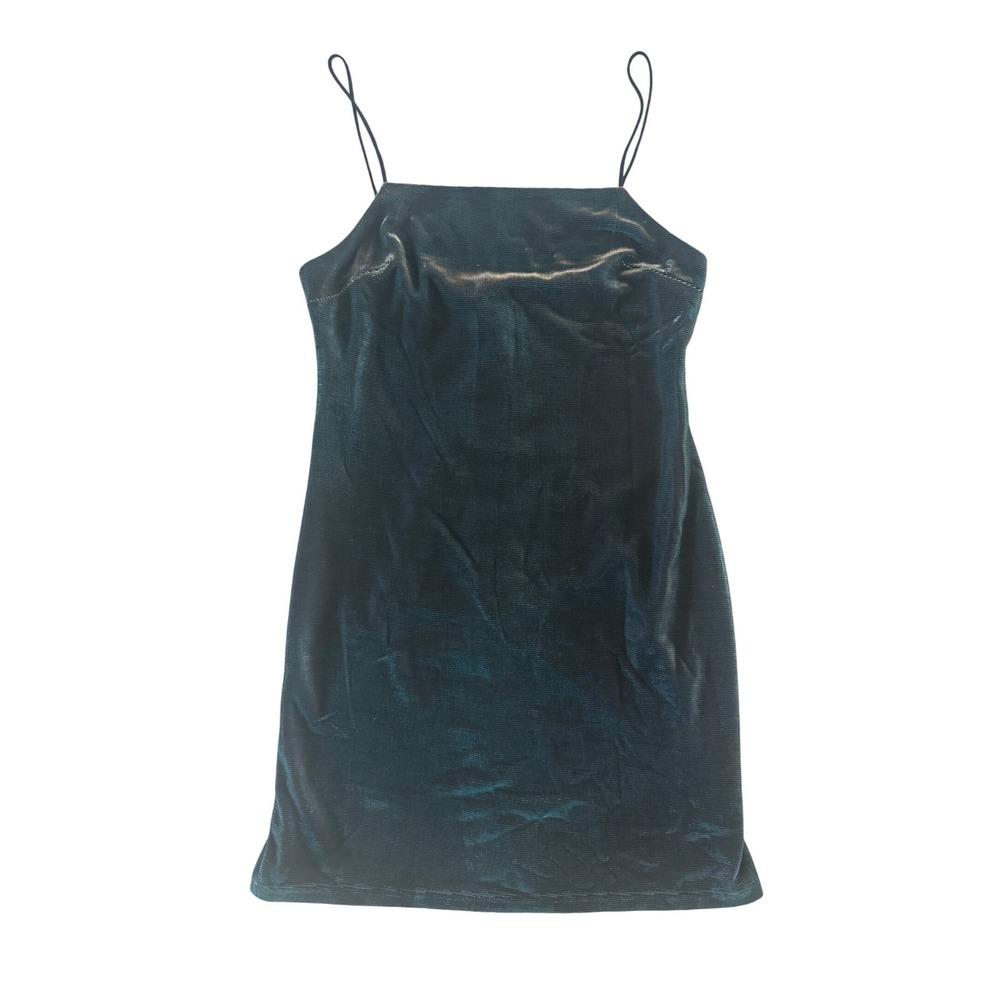 TOPSHOP Metallic Teal Blue Green Camisole Slip Mini Dress‎ Size 4